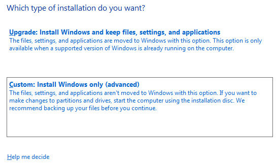 Type of installation in Windows Server 2016