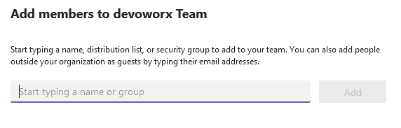 Add members to new team in Microsoft Teams