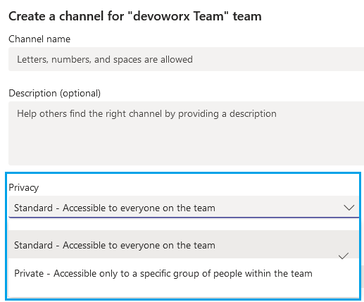 Create a channel for a team in Microsoft Teams