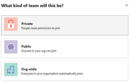 Kind of teams in Microsoft Teams