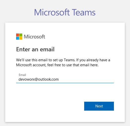Sign up to Microsoft Teams