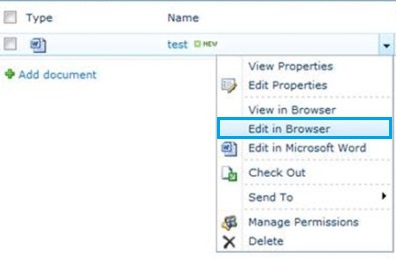 Edit office documents in browser in SharePoint