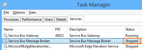 Service Bus Message Broker is stopped