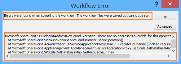 errors when compiling SharePoint workflow