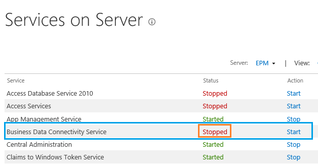 Business Connectivity Service is stopped in SharePoint