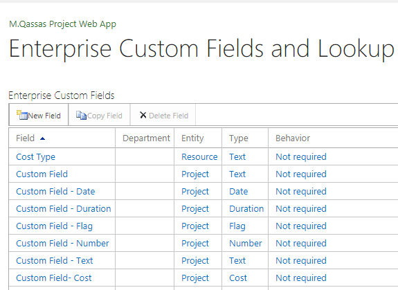 Enterprise Custom Fields and Lookup Tables