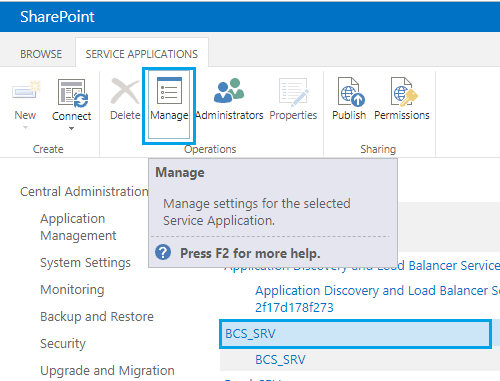 Manage Business Connectivity Service in SharePoint