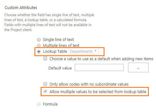 Allow multiple values to be selected from lookup table in Project Server 2019