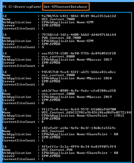 Get Content databases per farm using PowerShell