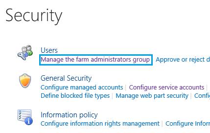 Manage Farm Administrators Group in SharePoint Server 2019