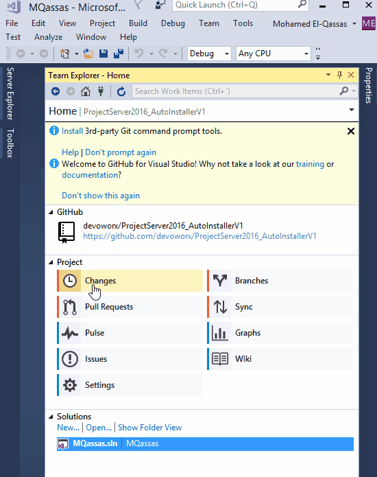 Push solution to Online GitHub from Visual Studio