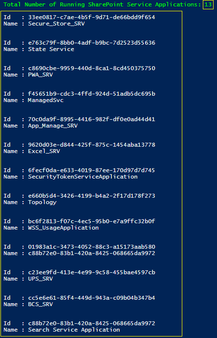 Running SharePoint service applications list per farm - SharePoint Farm Scan Report