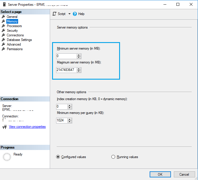 SET Min and Max Memory for SharePoint SQL Server
