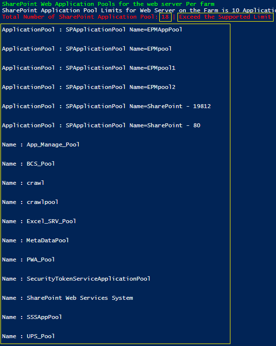 SharePoint Application Pool - SharePoint Farm Scan Report