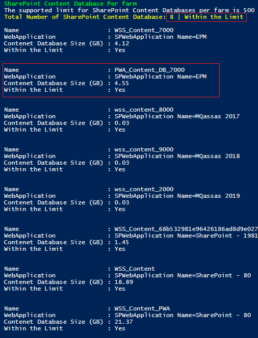 SharePoint Content Databases Per Farm - SharePoint Farm Scan Report