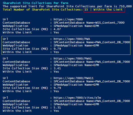 SharePoint Site Collections Per Farm - SharePoint Farm Scan Report