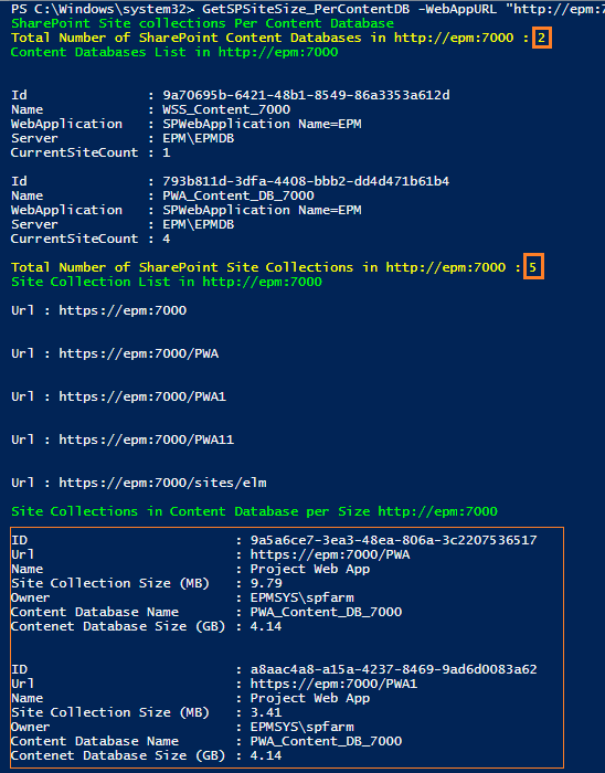 SharePoint Site Collection size Per Content Database using PowerShell