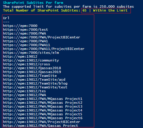 SharePoint SubSites Per Farm - SharePoint Farm Scan Report