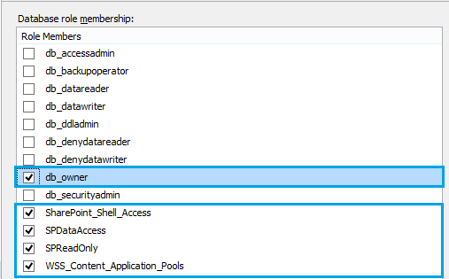 database permissions for SharePoint