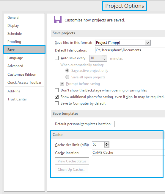 Clear Microsoft Project Cache