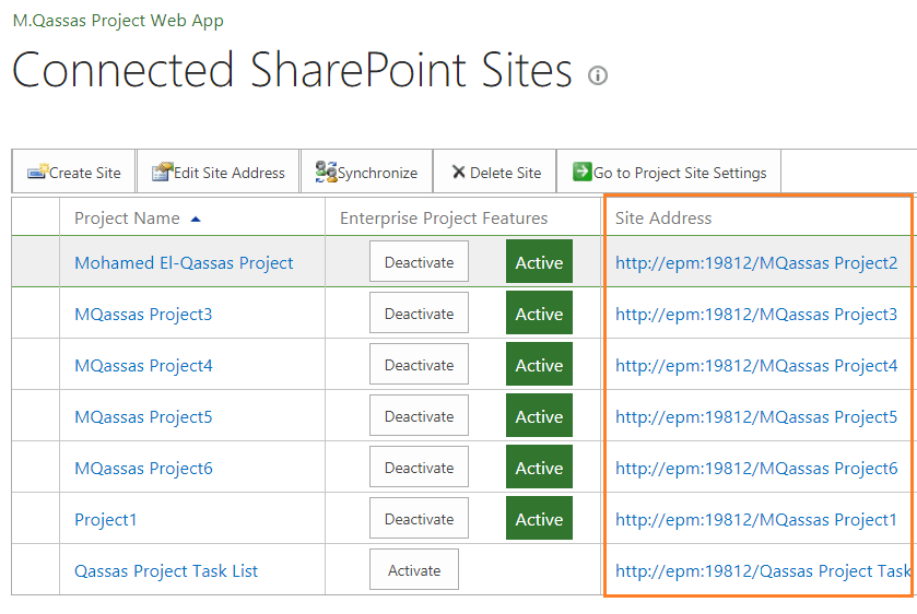 Connected SharePoint Sites in Project Server
