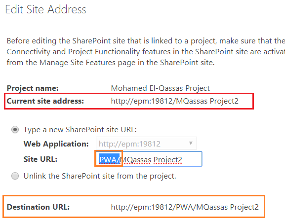 Edit Site Address in Project Server