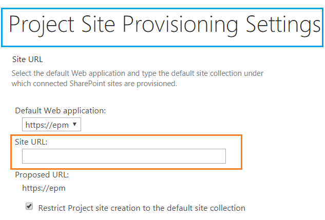 Project Site Provisioning Settings in Project Server