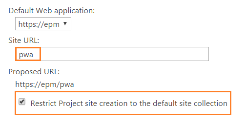 Restrict Project site creation to the default site collection in Project Server