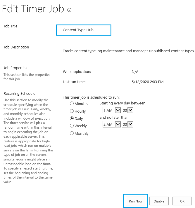 Content Type Hub Timer Job