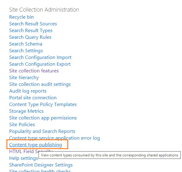 Content Type Publishing in SharePoint