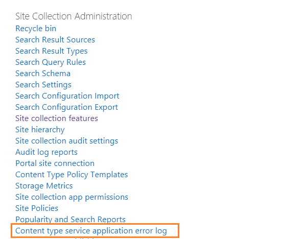 Content Type service Application error log in SharePoint