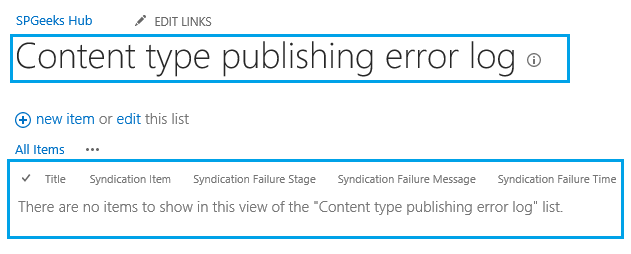 Content type publishing error log for this site in SharePoint