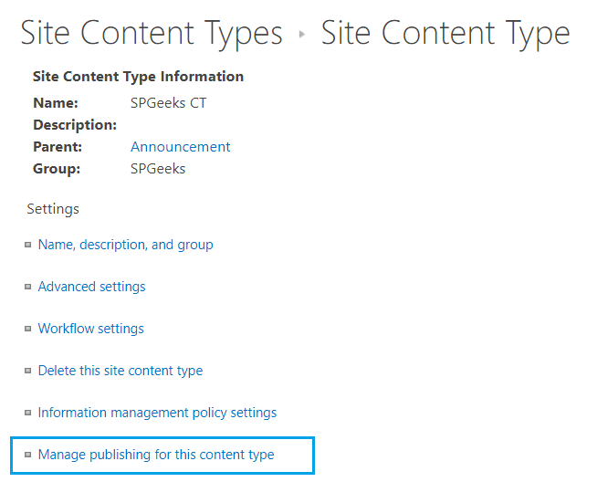 Manage publishing for this content type