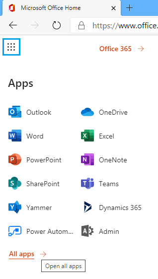 Microsoft 365 app launcher