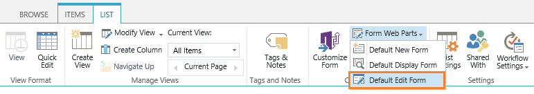 Default Edit Form in SharePoint