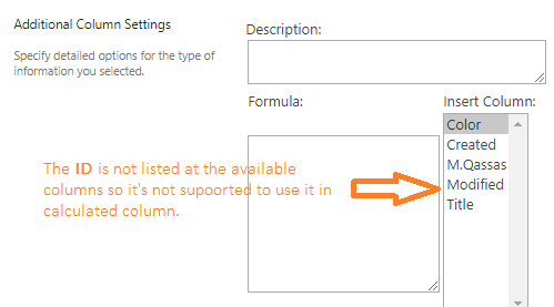 Use ID Field in Calculated Column SharePoint
