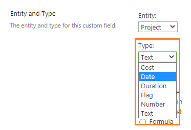 Custom field Data types in Project Server