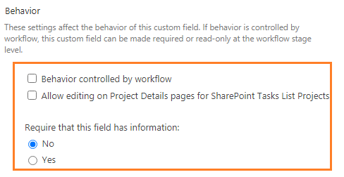 Custom field behavior in Project Server