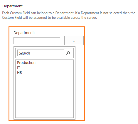 Departments Lookup Table custom field