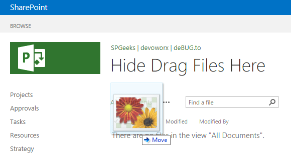 Disable drag files here SharePoint Document Library