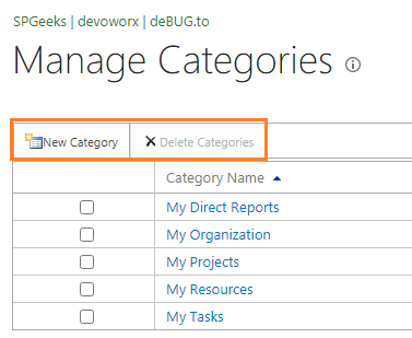 Manage Categories in Project Server