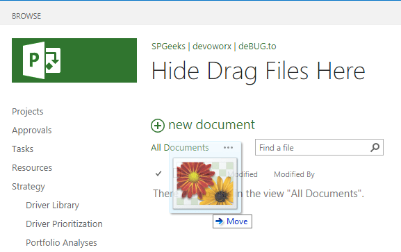 Remove drag files here text and Disable drag files here to upload