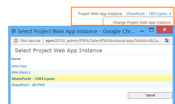 Select Project Web App Instance