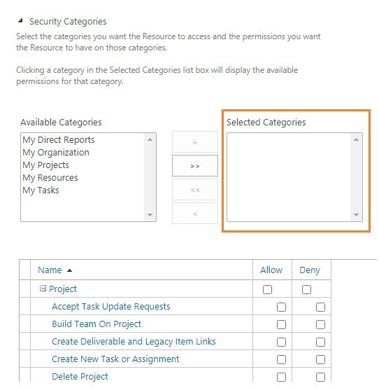 Set security categories to group
