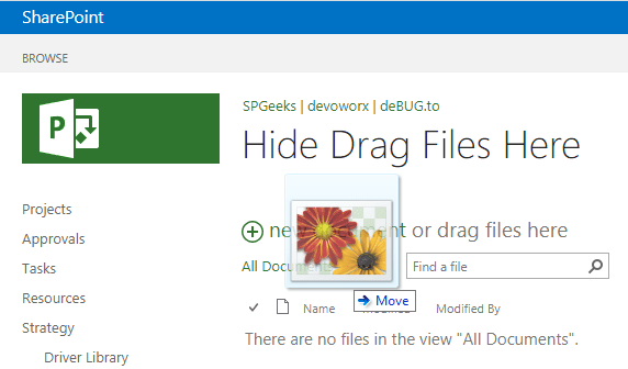 SharePoint Disable drag files here to upload