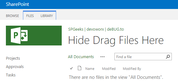 SharePoint hide drag files here to upload