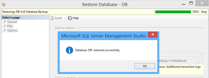 Database Restored successfully