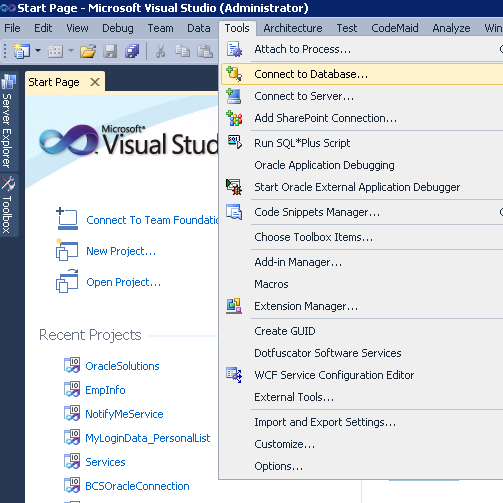 Connect to Oracle DB from Visual Studio step by step
