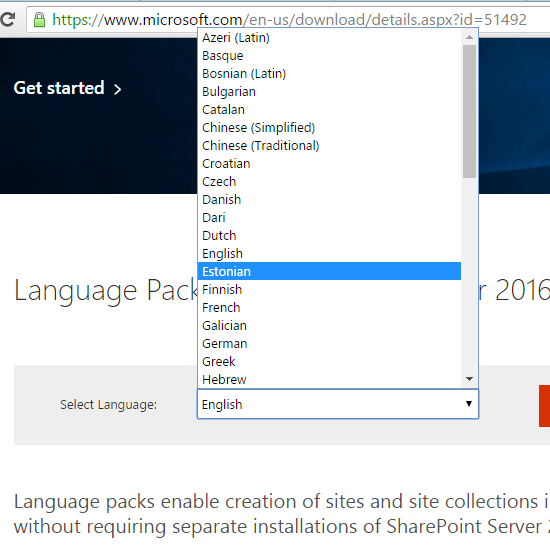 Download Arabic Language Pack for SharePoint 2016