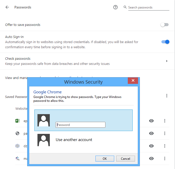 show hidden passwords chrome